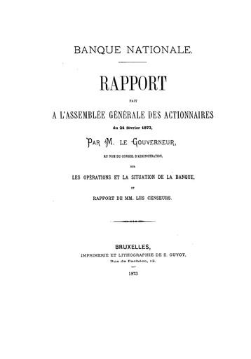 Thumbnail Banque nationale de Belgique Annual Report 1872