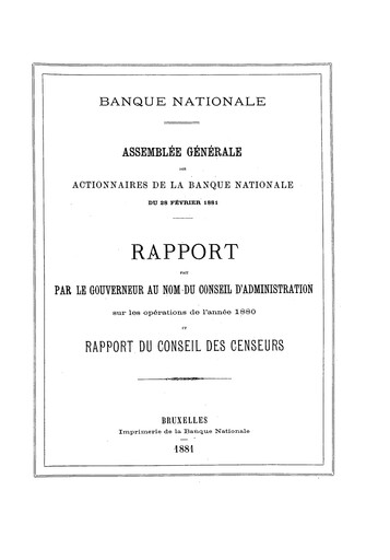 Thumbnail Banque nationale de Belgique Annual Report 1880