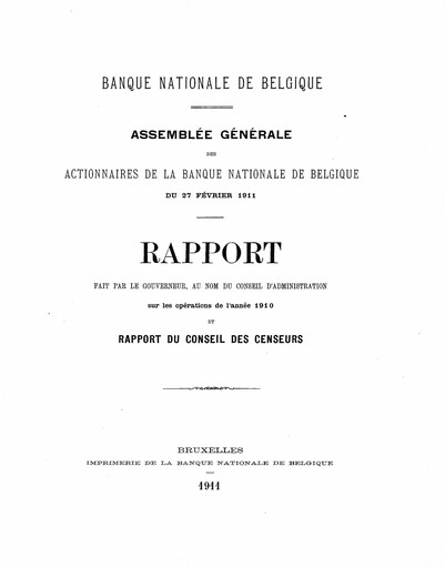 Thumbnail Banque nationale de Belgique Annual Report 1910