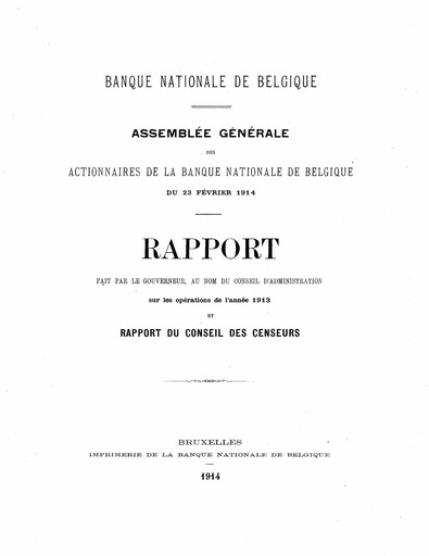 Thumbnail Banque nationale de Belgique Annual Report 1913