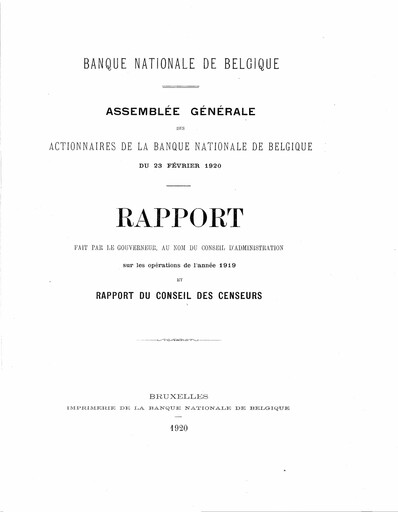 Thumbnail Banque nationale de Belgique Annual Report 1919