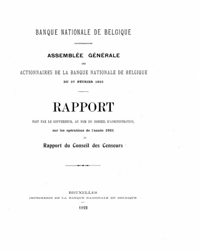 Thumbnail Banque nationale de Belgique Annual Report 1921