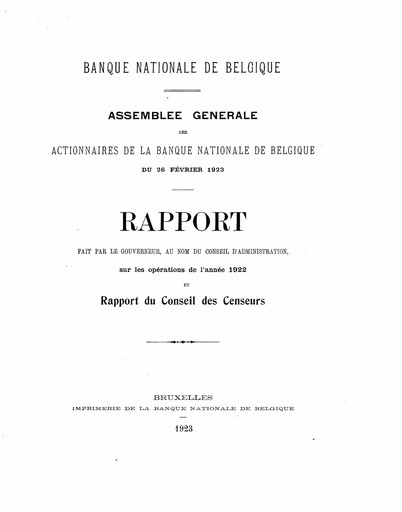 Thumbnail Banque nationale de Belgique Annual Report 1922