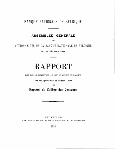 Thumbnail Banque nationale de Belgique Annual Report 1930