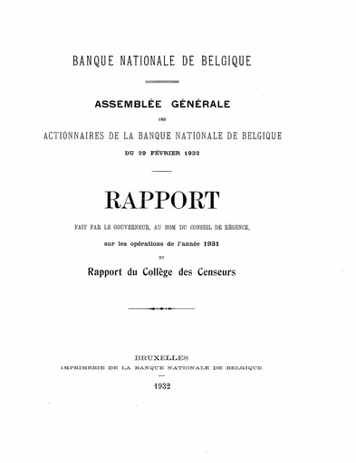 Thumbnail Banque nationale de Belgique Annual Report 1931