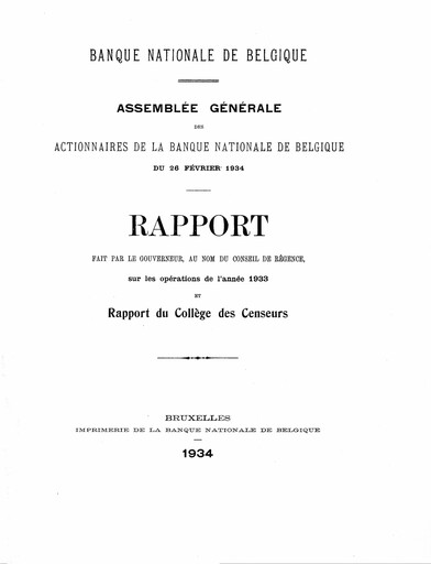 Thumbnail Banque nationale de Belgique Annual Report 1933