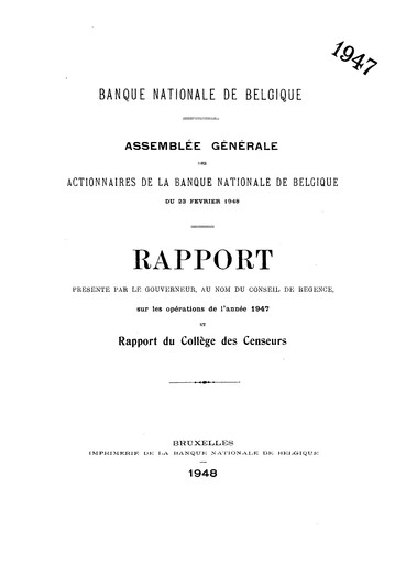 Thumbnail Banque nationale de Belgique Annual Report 1947