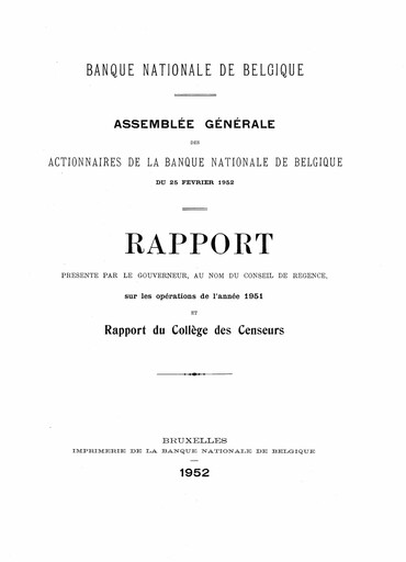 Thumbnail Banque nationale de Belgique Annual Report 1951