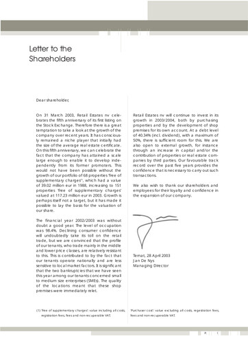 Thumbnail Retail Estates NV Annual Report 2003
