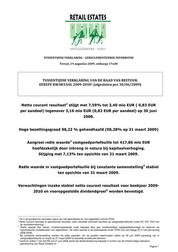 Thumbnail Retail Estates NV Quarterly Report 2009-2010-q1