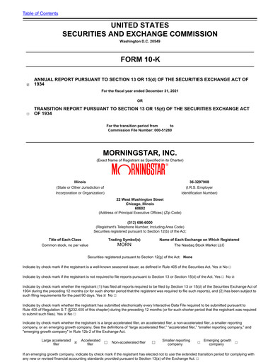 Vorschaubild Morningstar
 Finanzbericht 2021