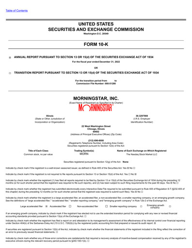 Vorschaubild Morningstar
 Finanzbericht 2022