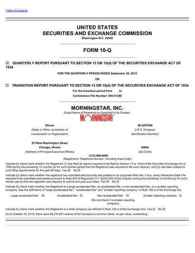Thumbnail Morningstar
 Quarterly Report 2015-q3