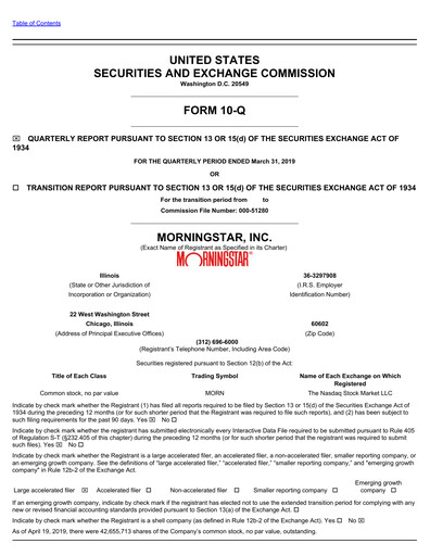 Thumbnail Morningstar
 Quarterly Report 2019-q1