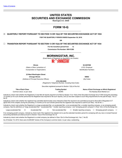 Thumbnail Morningstar
 Quarterly Report 2019-q3