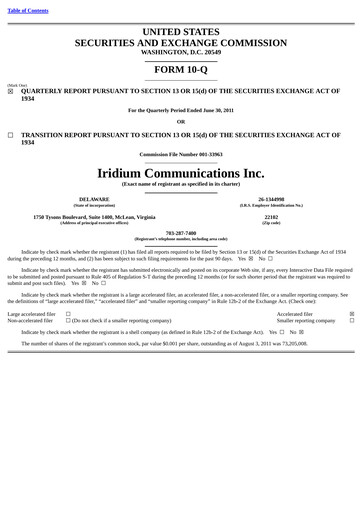 Vorschaubild Iridium Communications Quartalsbericht 2011-q2