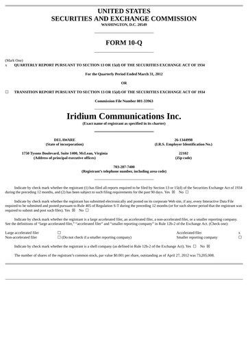 Vorschaubild Iridium Communications Quartalsbericht 2012-q1