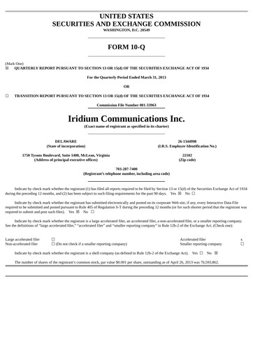 Vorschaubild Iridium Communications Quartalsbericht 2013-q1