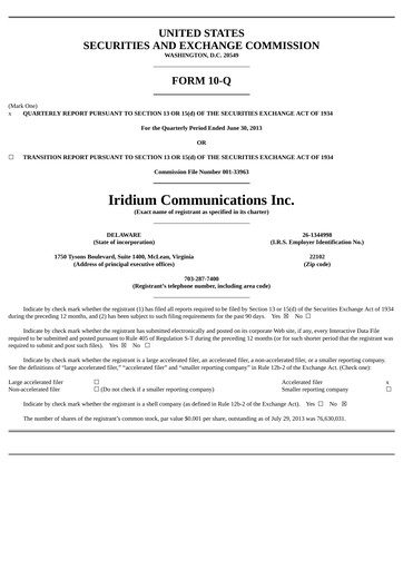 Vorschaubild Iridium Communications Quartalsbericht 2013-q2
