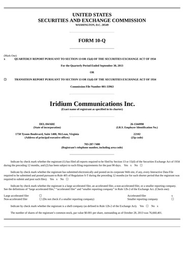 Vorschaubild Iridium Communications Quartalsbericht 2013-q3