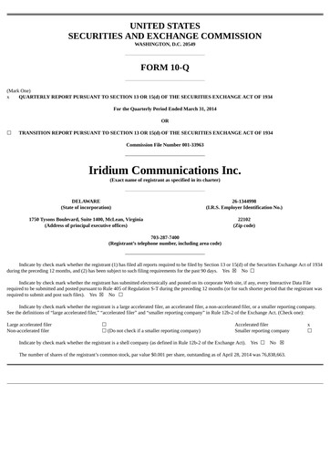 Vorschaubild Iridium Communications Quartalsbericht 2014-q1
