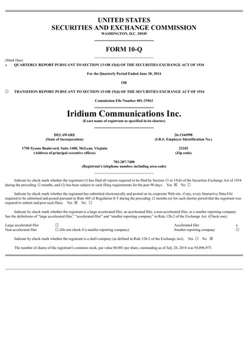 Vorschaubild Iridium Communications Quartalsbericht 2014-q2