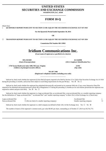 Vorschaubild Iridium Communications Quartalsbericht 2014-q3