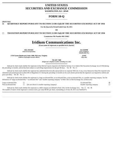 Vorschaubild Iridium Communications Quartalsbericht 2015-q2