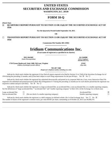 Vorschaubild Iridium Communications Quartalsbericht 2015-q3