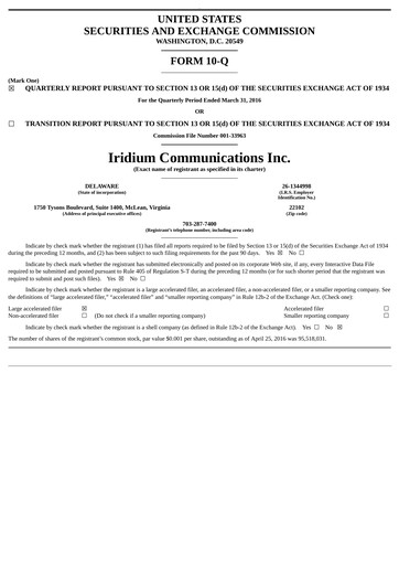 Vorschaubild Iridium Communications Quartalsbericht 2016-q1