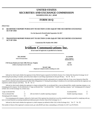 Vorschaubild Iridium Communications Quartalsbericht 2017-q3