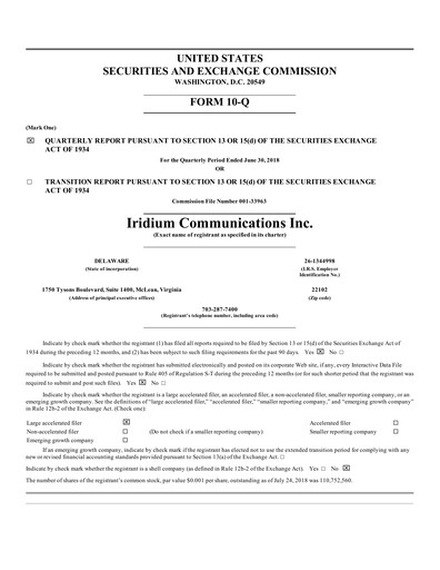 Vorschaubild Iridium Communications Quartalsbericht 2018-q2