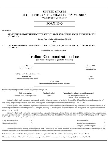 Vorschaubild Iridium Communications Quartalsbericht 2019-q2