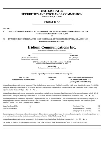 Vorschaubild Iridium Communications Quartalsbericht 2020-q1
