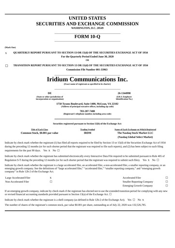 Vorschaubild Iridium Communications Quartalsbericht 2020-q2