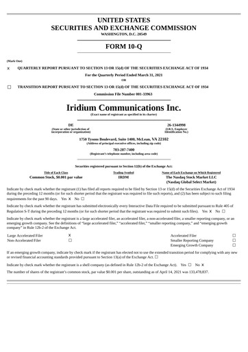 Vorschaubild Iridium Communications Quartalsbericht 2021-q1