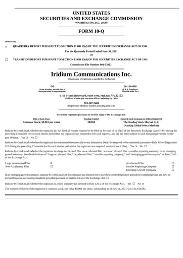 Vorschaubild Iridium Communications Quartalsbericht 2021-q2