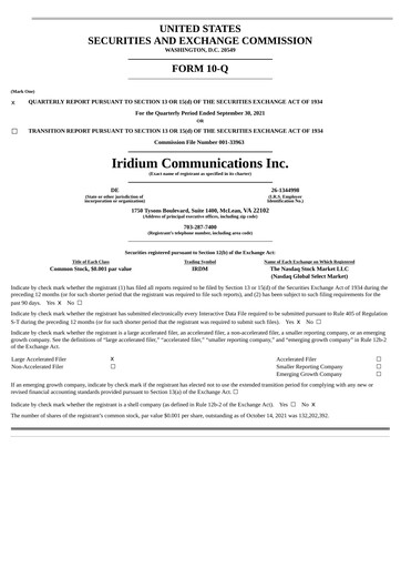Vorschaubild Iridium Communications Quartalsbericht 2021-q3