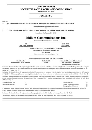 Vorschaubild Iridium Communications Quartalsbericht 2023-q2