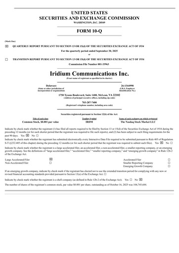 Vorschaubild Iridium Communications Quartalsbericht 2025-q3
