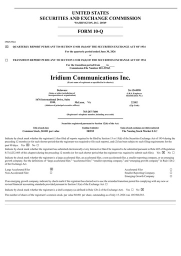 Vorschaubild Iridium Communications Quartalsbericht 2026-q2