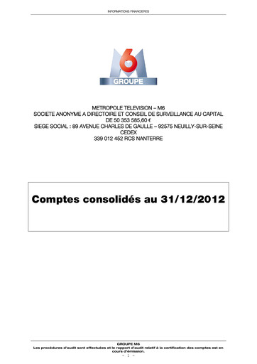 Miniature Métropole Télévision (Groupe M6) Bilan financier 2012