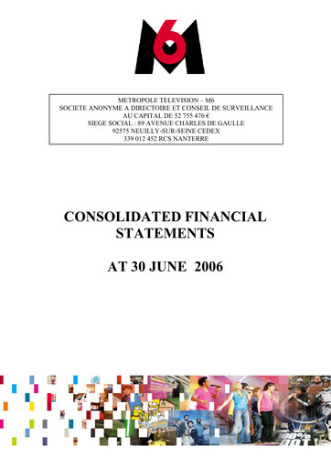 Thumbnail Métropole Télévision (Groupe M6) Half-year Report 2006-h1