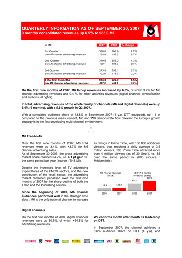 Thumbnail Métropole Télévision (Groupe M6) Quarterly Report 2007-q3