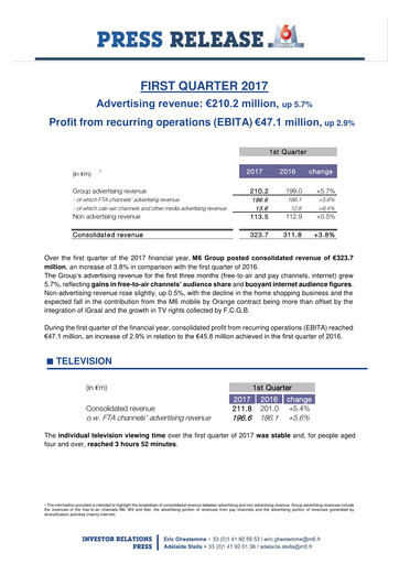 Thumbnail Métropole Télévision (Groupe M6) Quarterly Report 2017-q1
