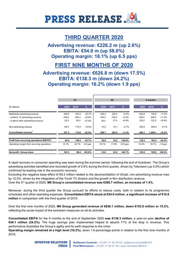 Miniature Métropole Télévision (Groupe M6) Rapport trimestriel 2020-q3