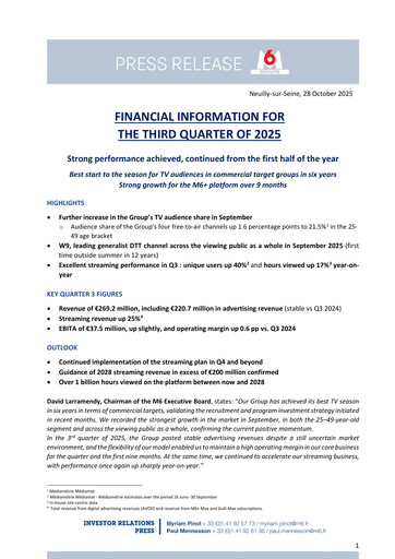 Miniature Métropole Télévision (Groupe M6) Rapport trimestriel 2025-q3