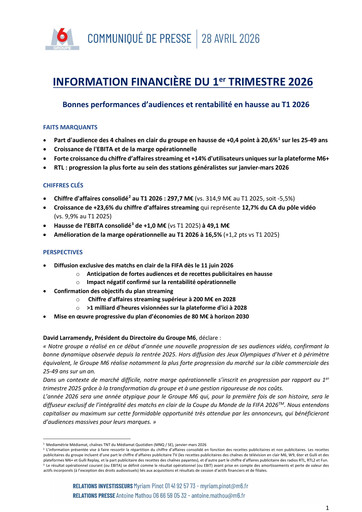 Thumbnail Métropole Télévision (Groupe M6) Quarterly Report 2026-q1