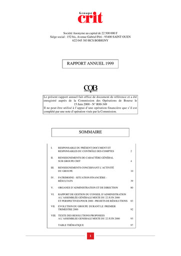 Miniature Groupe CRIT  Rapport annuel 1999