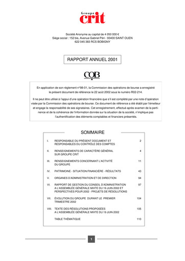 Miniature Groupe CRIT  Rapport annuel 2001